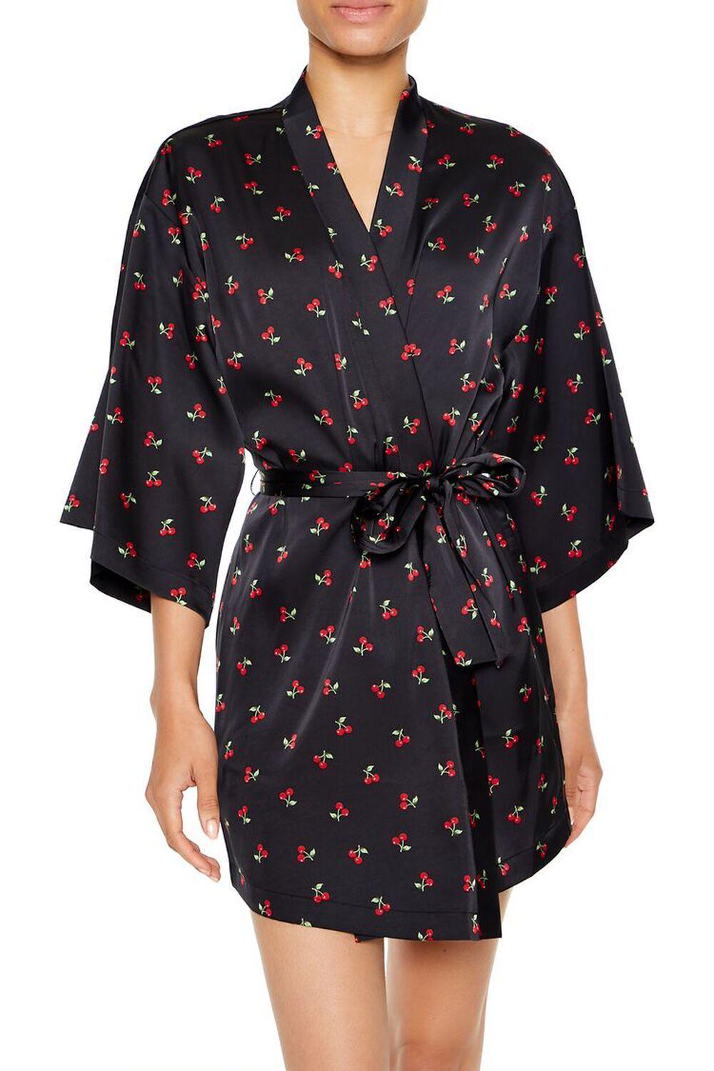 Satin Cherry Print Kimono | Forever 21 Product Image