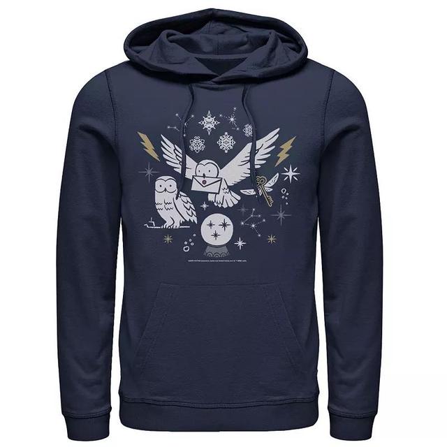 Mens Harry Potter Christmas Winter Owls Hoodie Blue Product Image