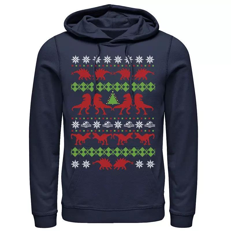 Mens Jurassic World Dino Ugly Holiday Sweater Pullover Graphic Hoodie Blue Product Image