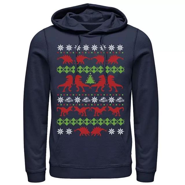 Mens Jurassic World Dino Ugly Holiday Sweater Pullover Graphic Hoodie Blue Product Image