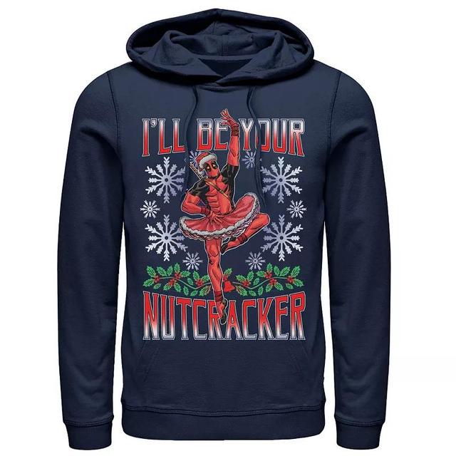 Mens Marvel Deadpool Nutcracker Ballerina Santa Holiday Hoodie Blue Product Image