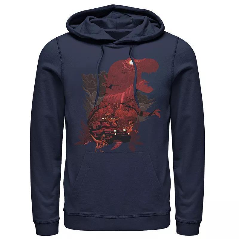 Mens Jurassic Park T-Rex Red Safari Collage Hoodie, Mens Blue Product Image