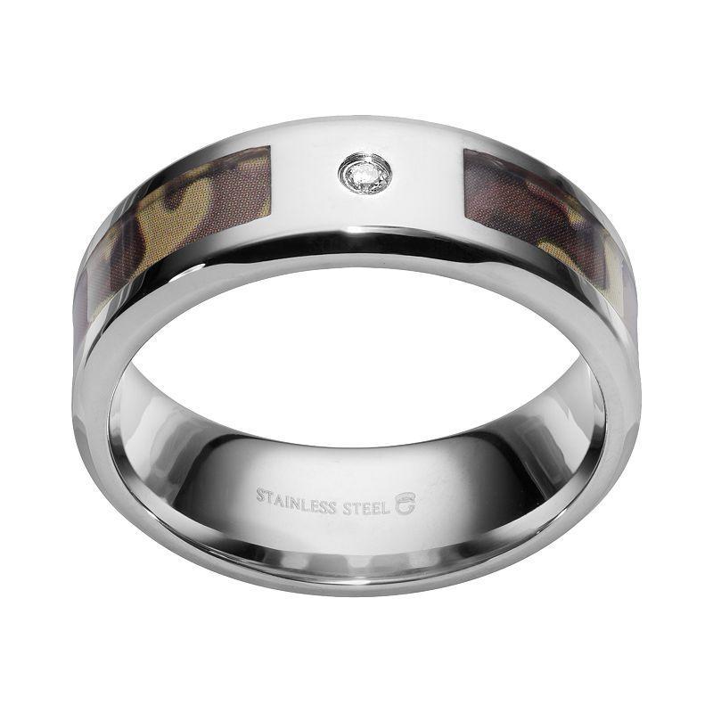 Diamond Accent Stainless Steel Camouflage Stripe Wedding Band - Men, Mens Brown Product Image