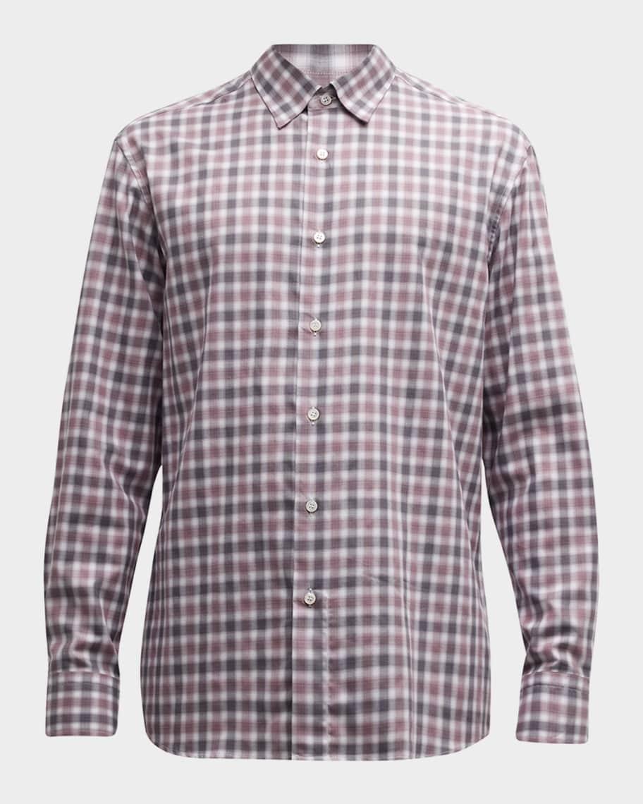 Men's Check-Print Cotton Sport Shirt Product Image