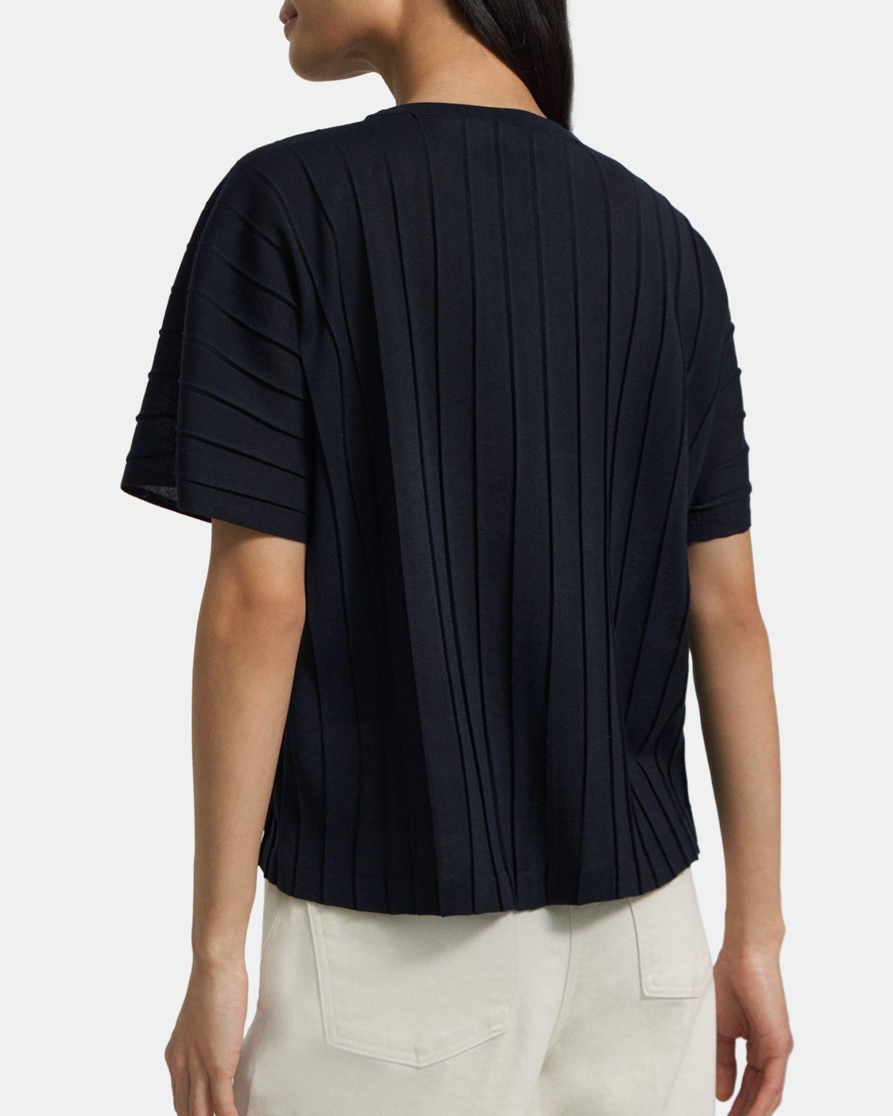 Pleated Short-Sleeve Sweater in Cotton Blend Product Image