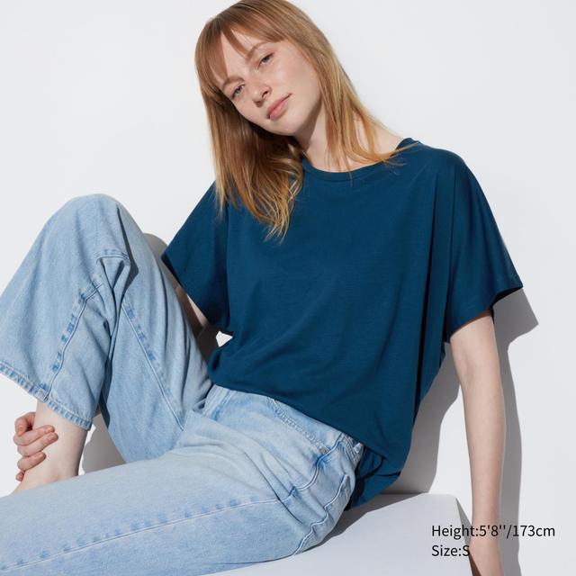 Womens Airism Drape Short Sleeve T-Shirt Blue XS UNIQLO US Product Image