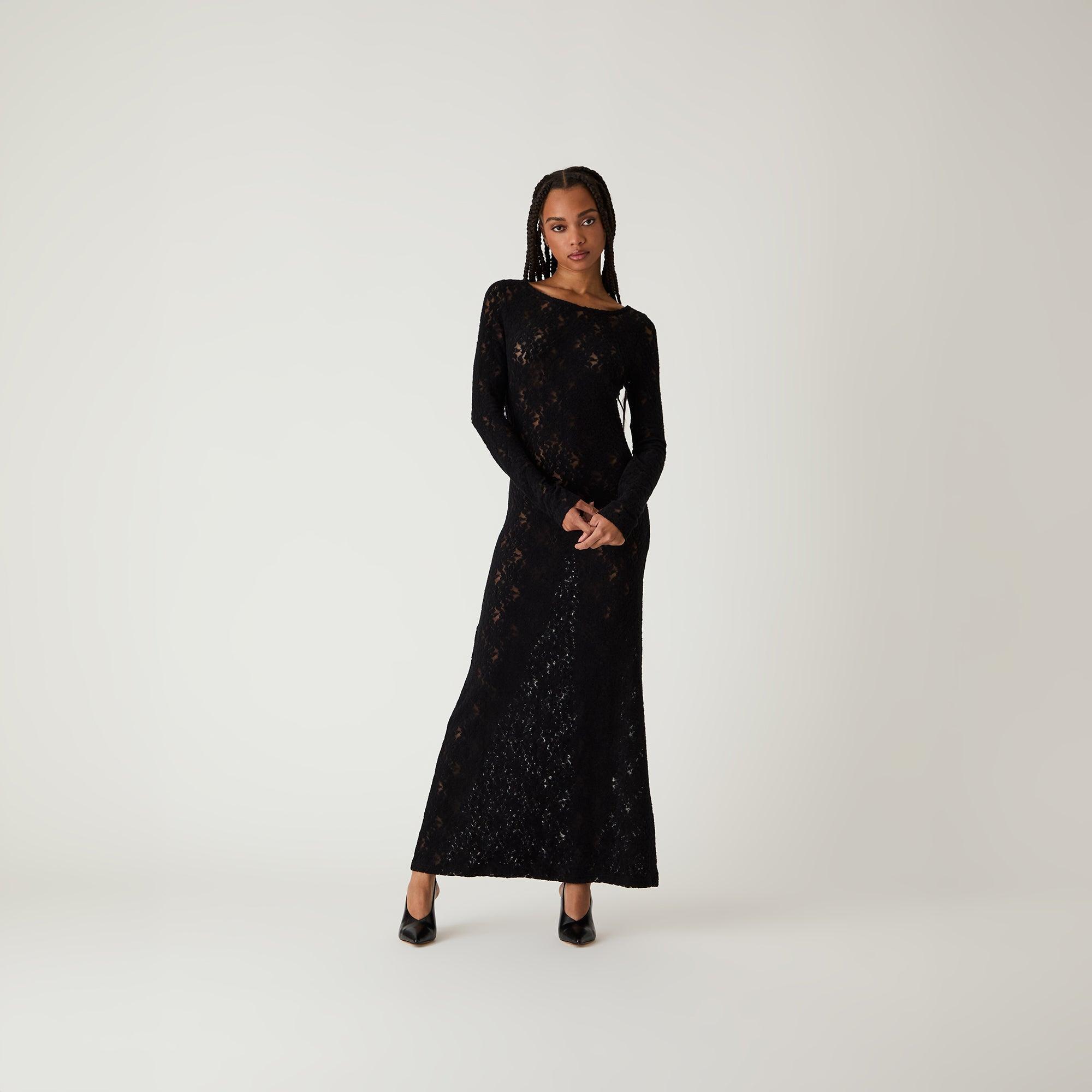 Kith Women Bailey Plush Lace Maxi Dress - Black Female Product Image