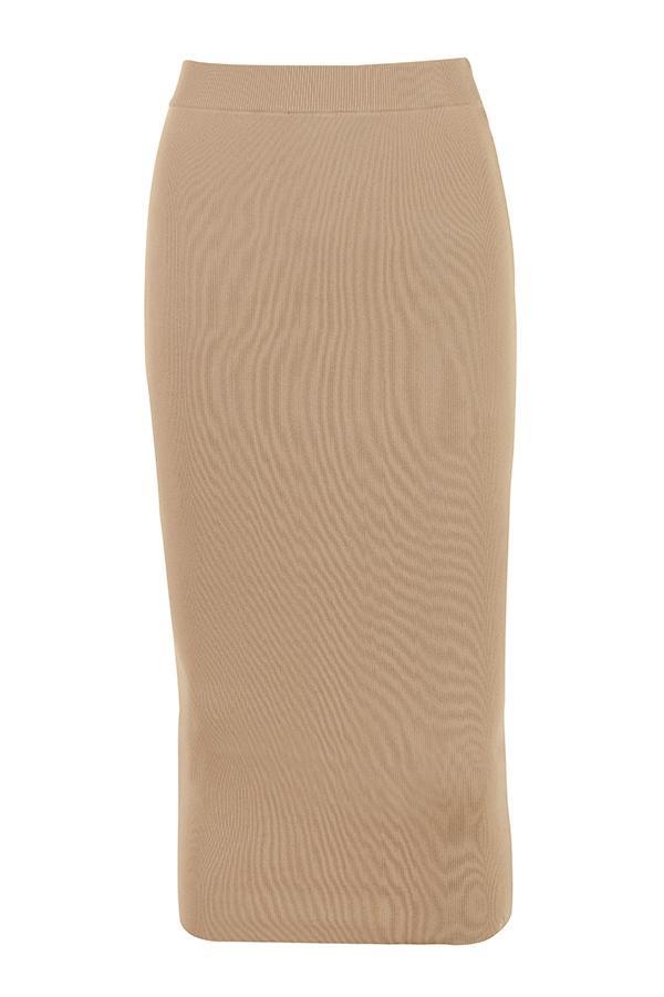 Heather Camel Knit Midi Skirt Product Image