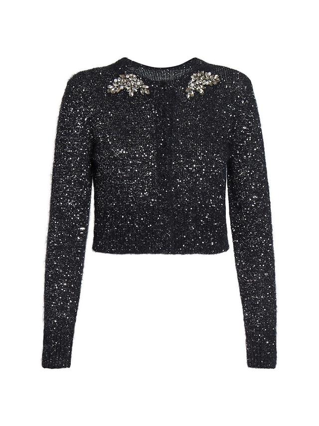 Womens Sequin Alpaca-Blend Cropped Cardigan Product Image