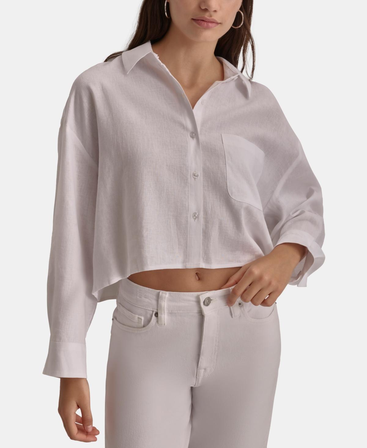 Dkny Jeans Womens Oversized Cropped Button-Front Shirt Product Image