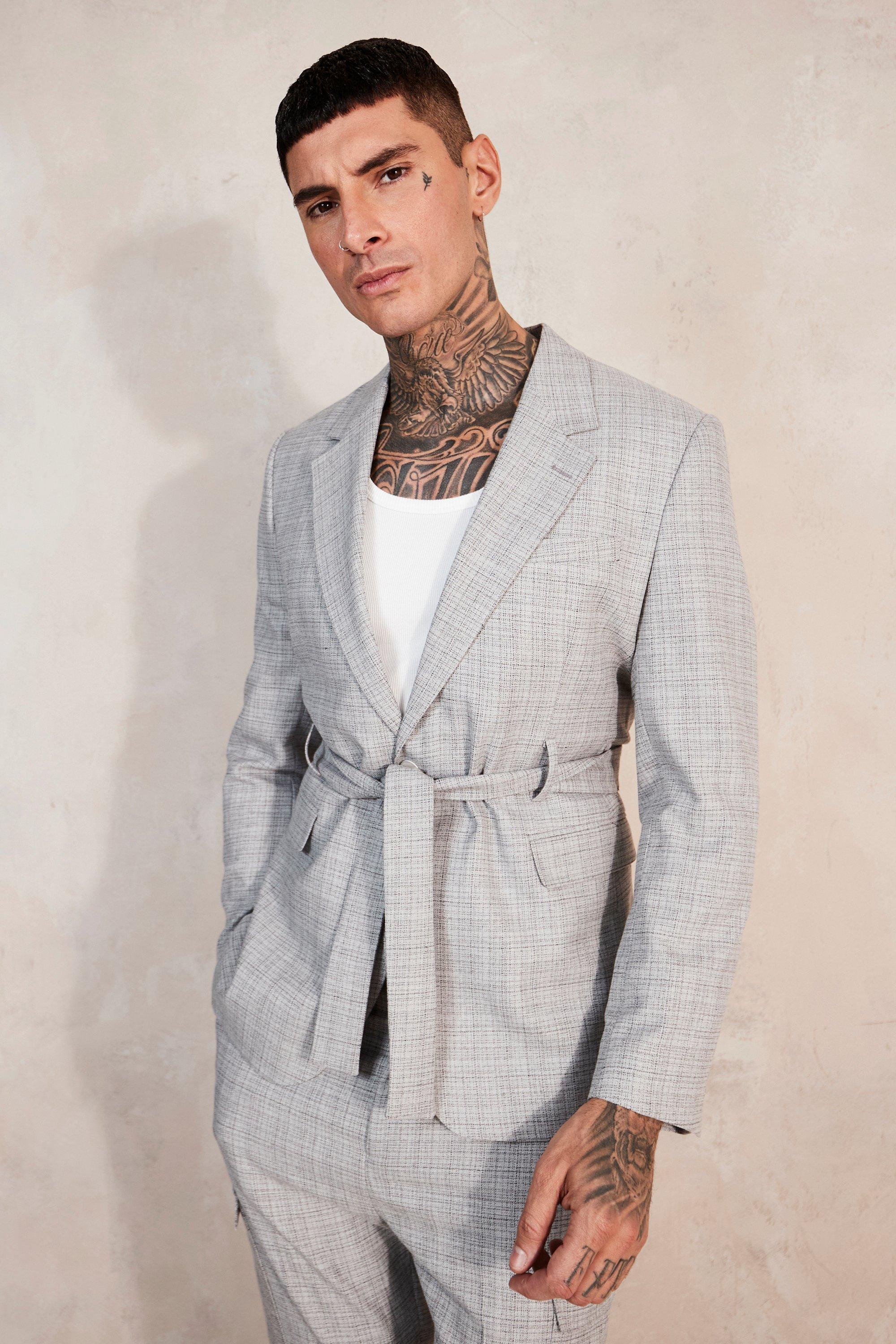 Relaxed Tie Front Cargo Pocket Suit Jacket | boohooMAN USA Product Image