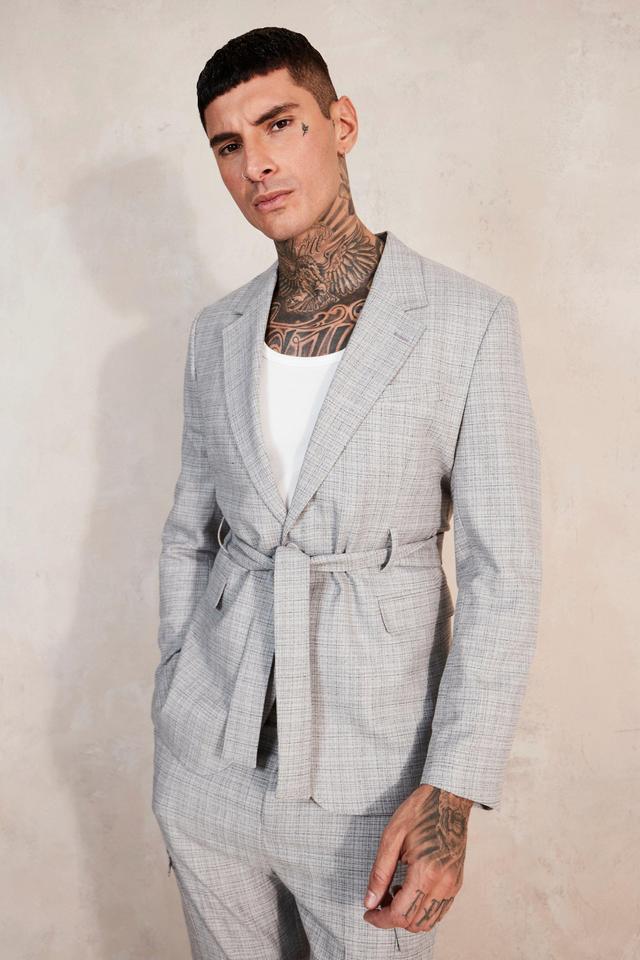 Relaxed Tie Front Cargo Pocket Suit Jacket | boohooMAN USA Product Image