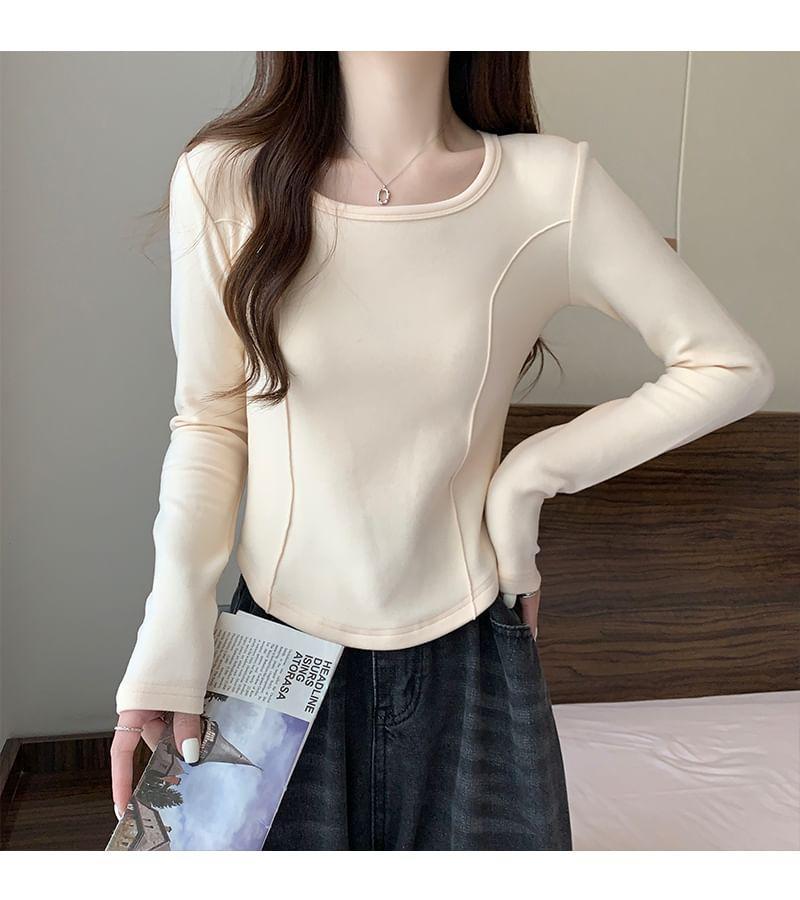 Long-Sleeve Square Neck Plain T-Shirt Product Image