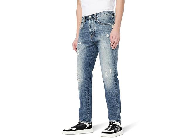 Armani Exchange Distressed Tapered Jeans (Indigo Denim) Men's Jeans Product Image