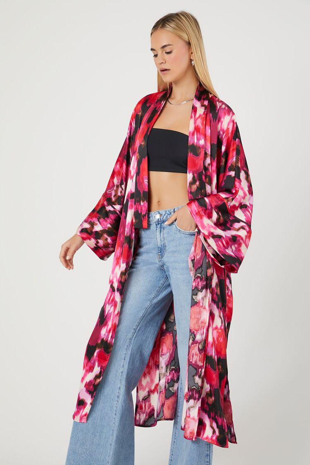 Satin Abstract Print Kimono | Forever 21 Product Image