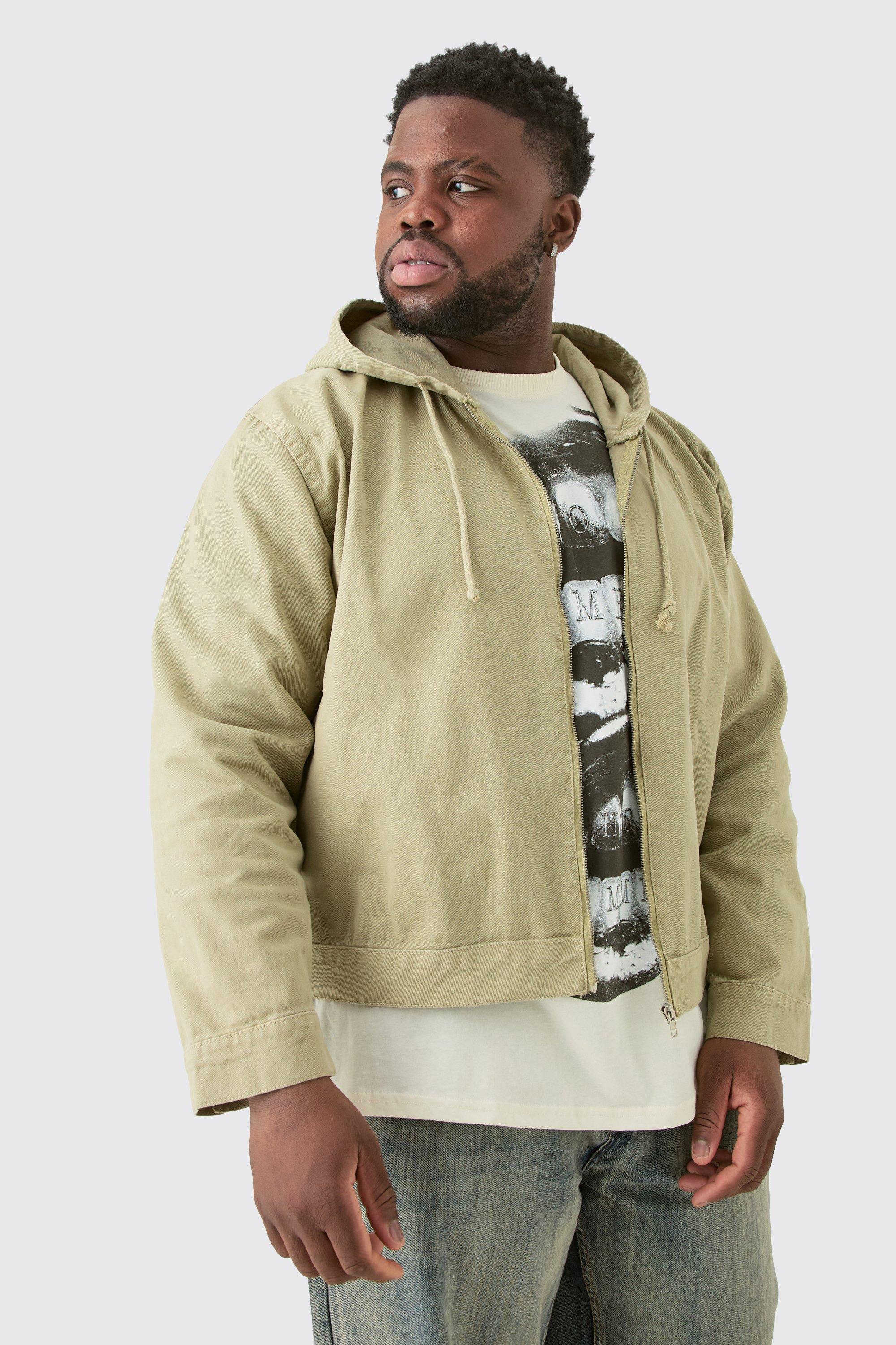 Mens Green Plus Overdyed Denim Zip Through Hoodie, Green Product Image