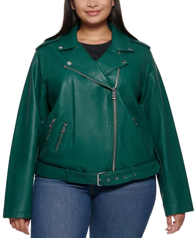 Plus Size Levis Asymmetrical Faux Leather Motorcycle Jacket, Womens Green Product Image