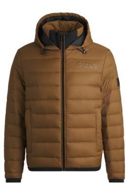 HUGO BOSS Water-repellent Down Jacket With Tonal Logo In Brown Product Image