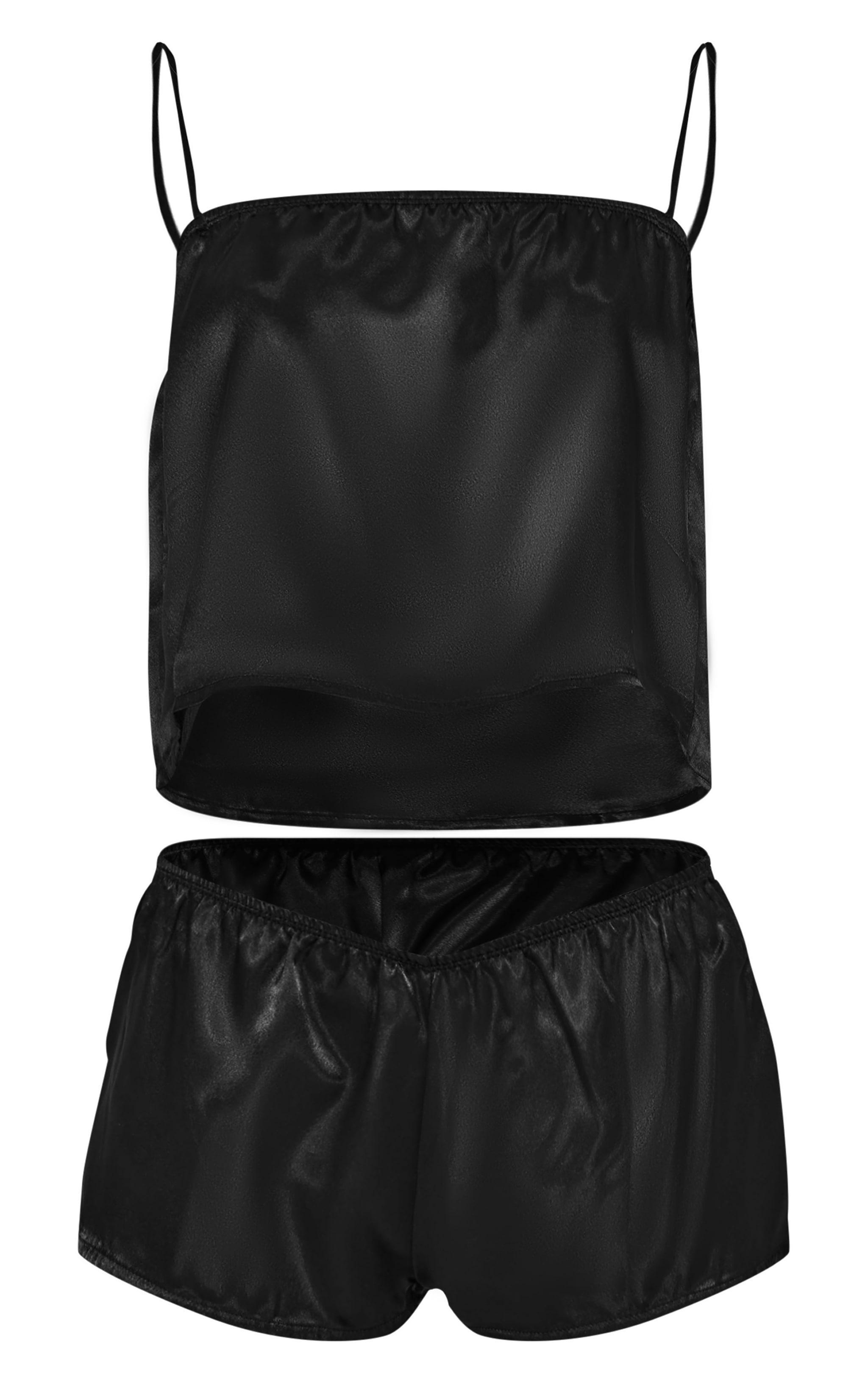 Black Satin Cami and Short PJ Set Product Image