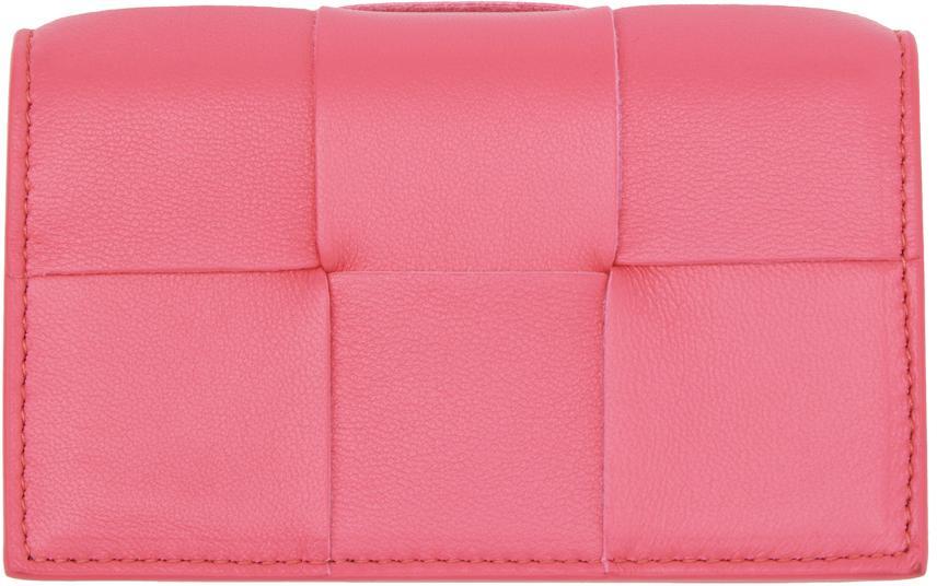 BOTTEGA VENETA Pink Intreccio Card Holder In 5090 Milkshake Gold Product Image