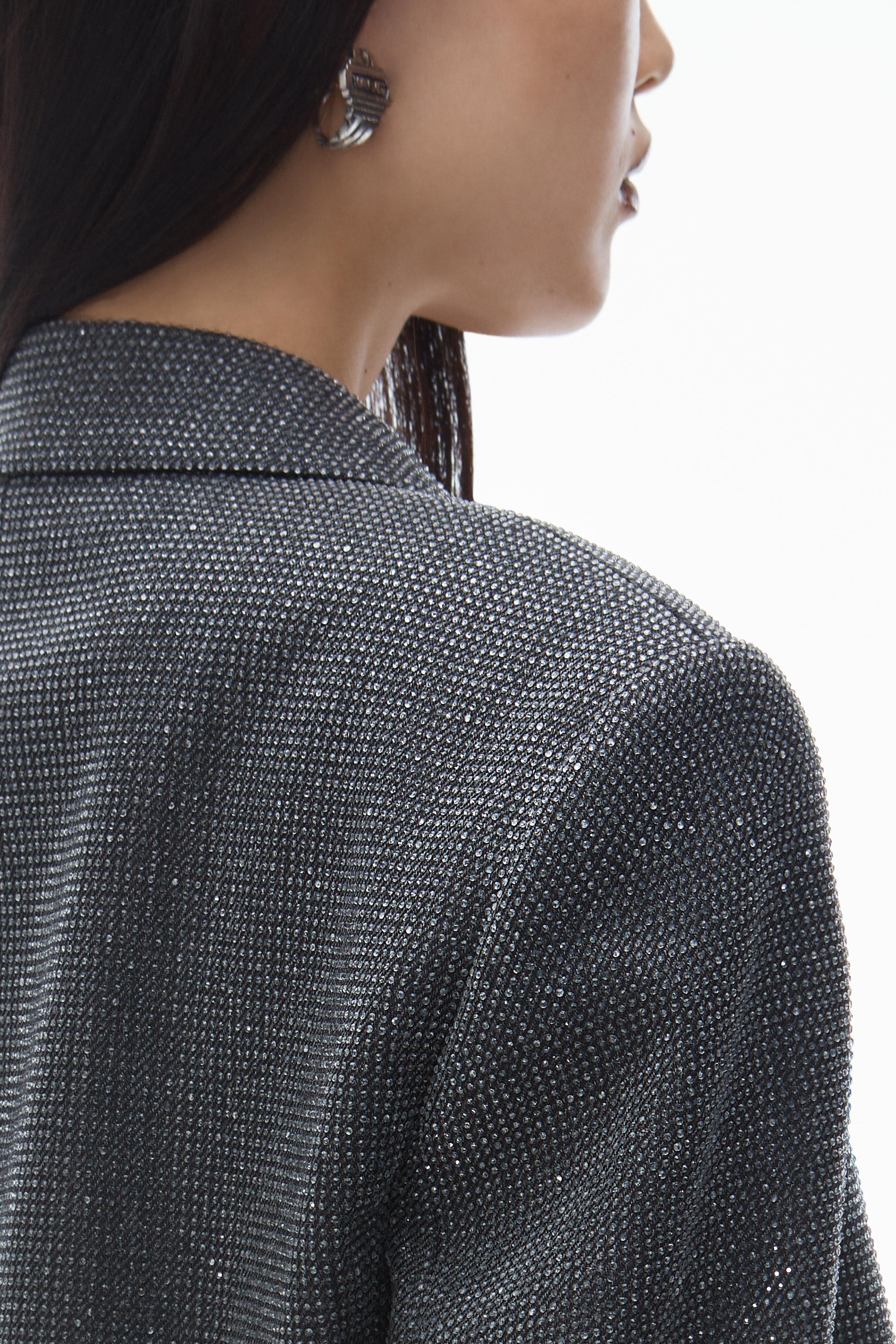 Cropped Blazer In Wool Twill With Clear Bead Hotfix Product Image