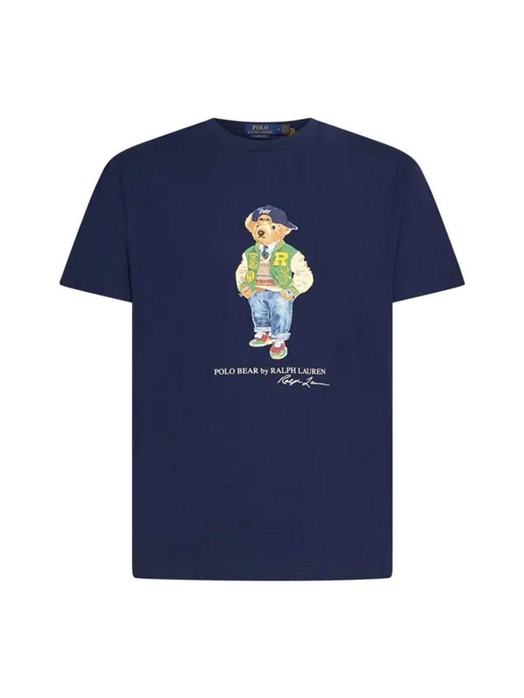 Cotton T-shirt With Polo Bear Pattern In Blue Product Image