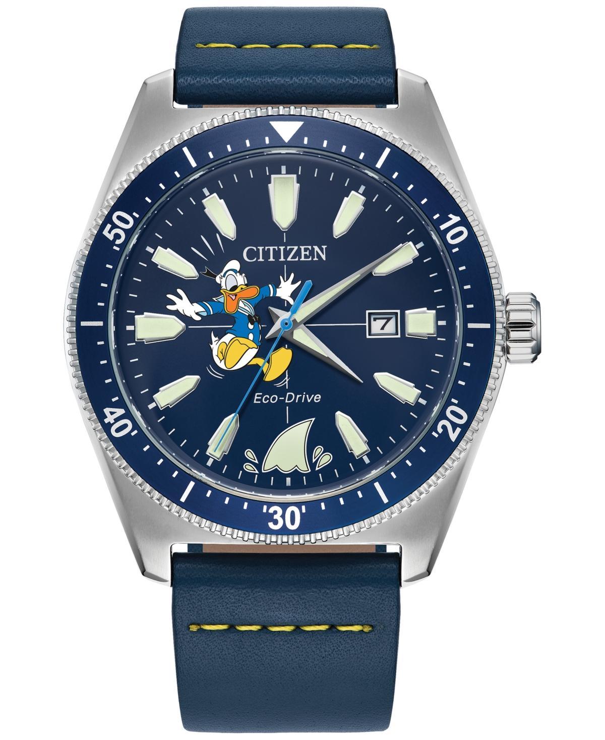 Citizen Eco-Drive Mens Donald Duck Blue Leather Strap Watch 42mm Product Image