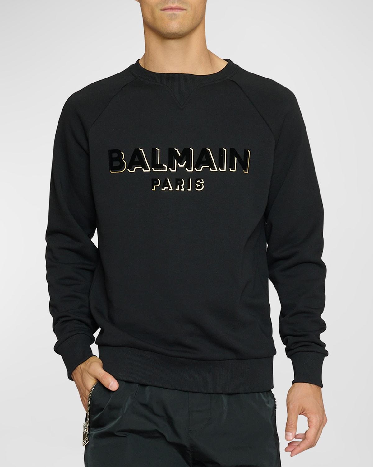 Balmain Flocked Metallic Logo Cotton Graphic Sweatshirt Product Image