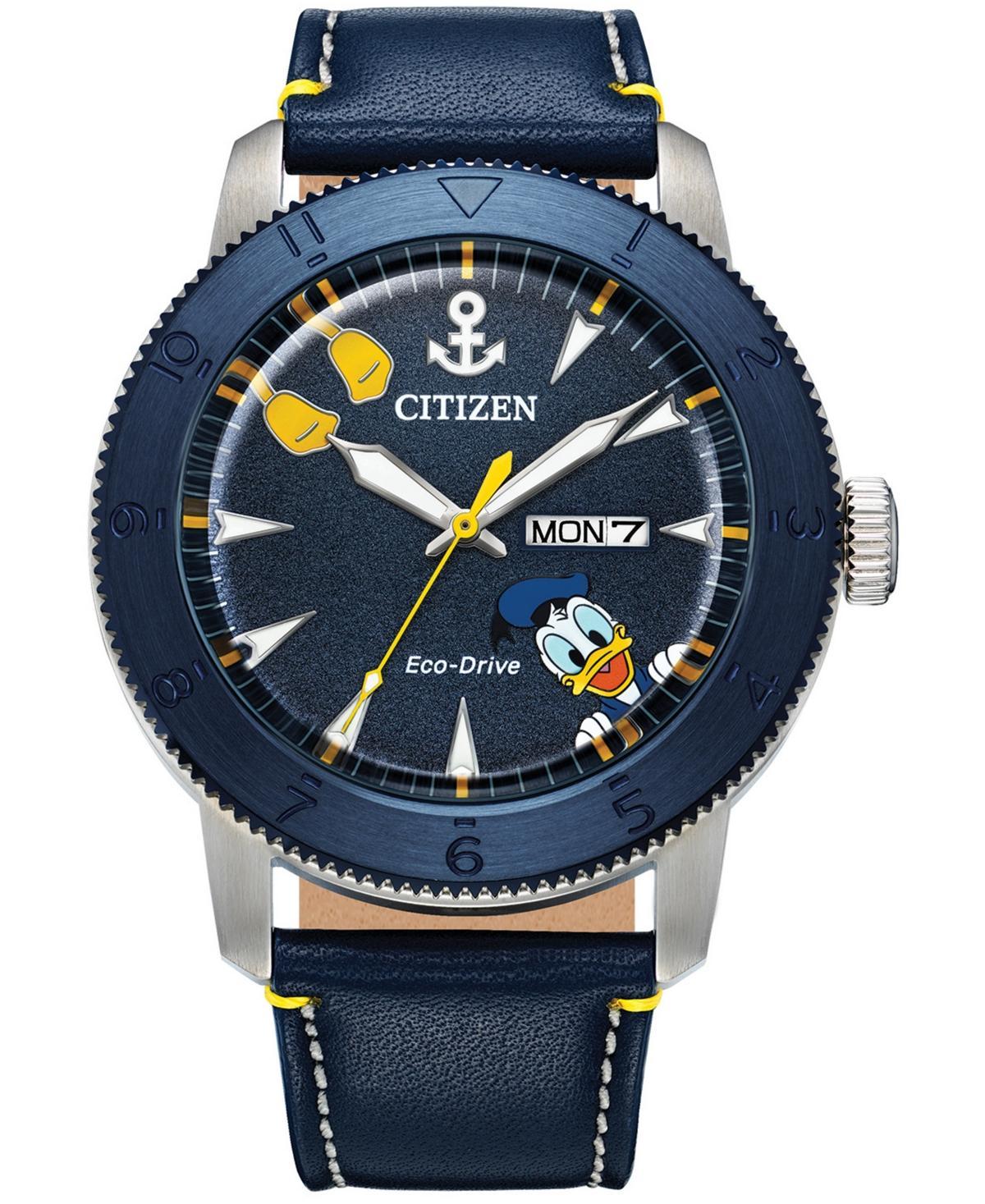 Disneys Donald Duck Mens Leather Strap Watch by Citizen - AW0075-06W Blue Product Image