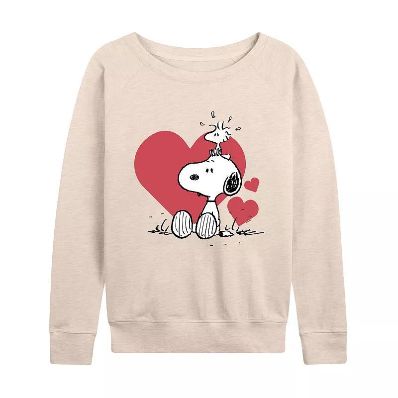 Womens Peanuts Snoopy & Woodstock Hearts Slouchy Graphic Sweatshirt Product Image