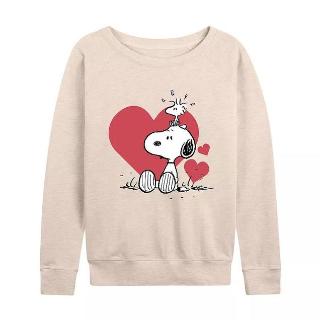 Womens Peanuts Snoopy & Woodstock Hearts Slouchy Graphic Sweatshirt Product Image