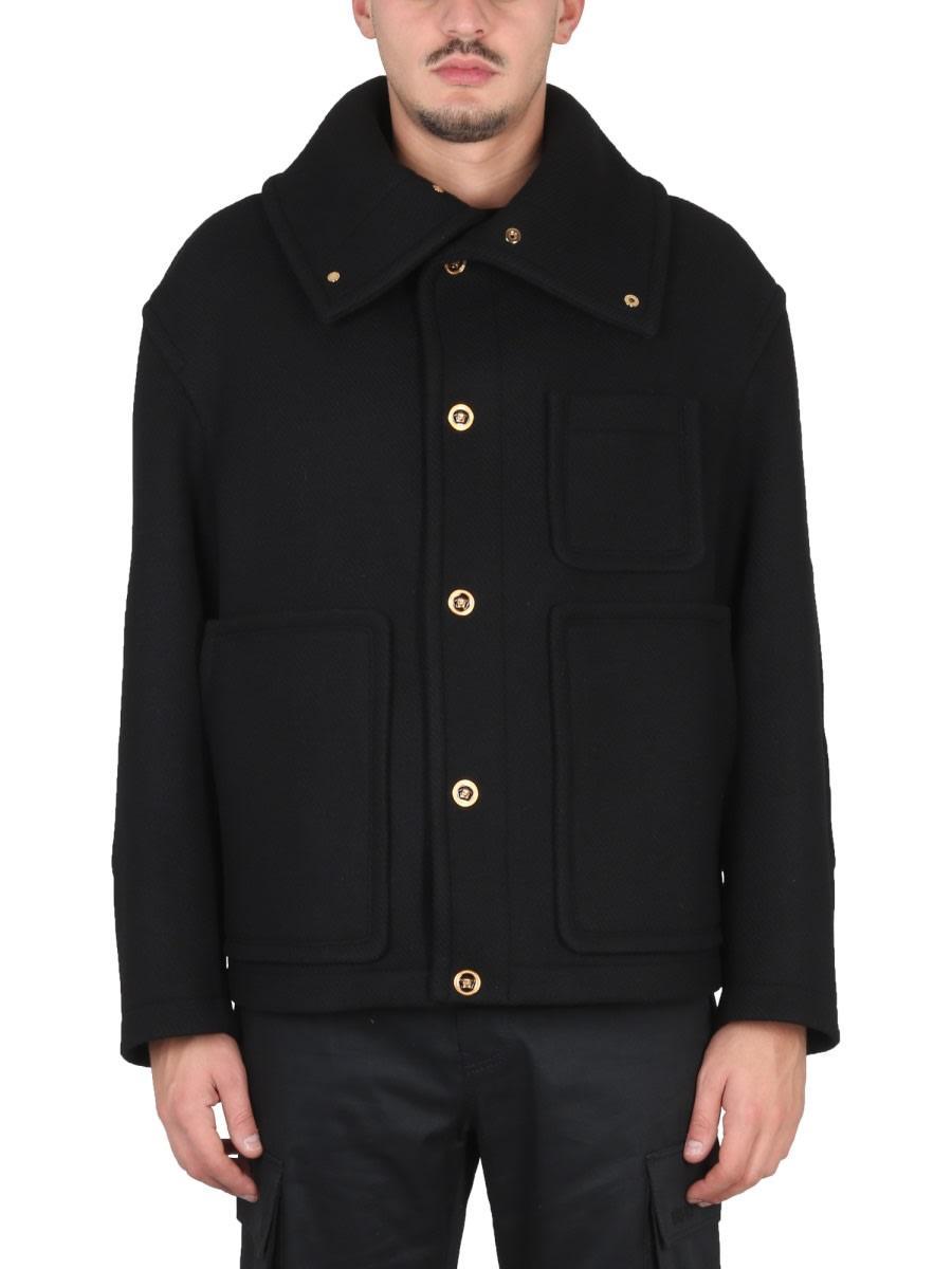 VERSACE Black Medusa Wool Blouson Jacket In Nero Product Image