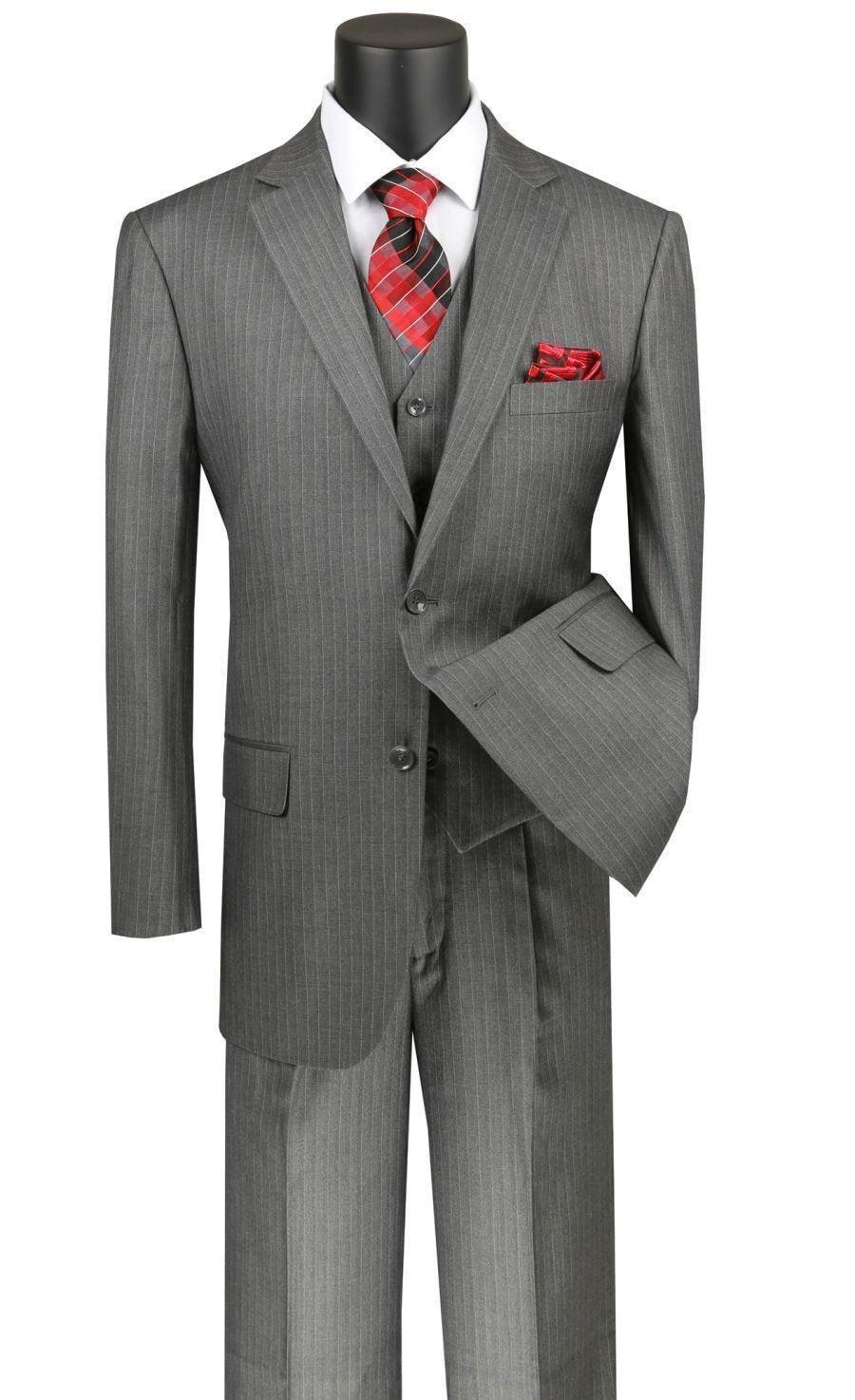 Sovana Collection - Regular Fit 3 Piece Suit 2 Button Tone on Tone Stripe in Gray Product Image