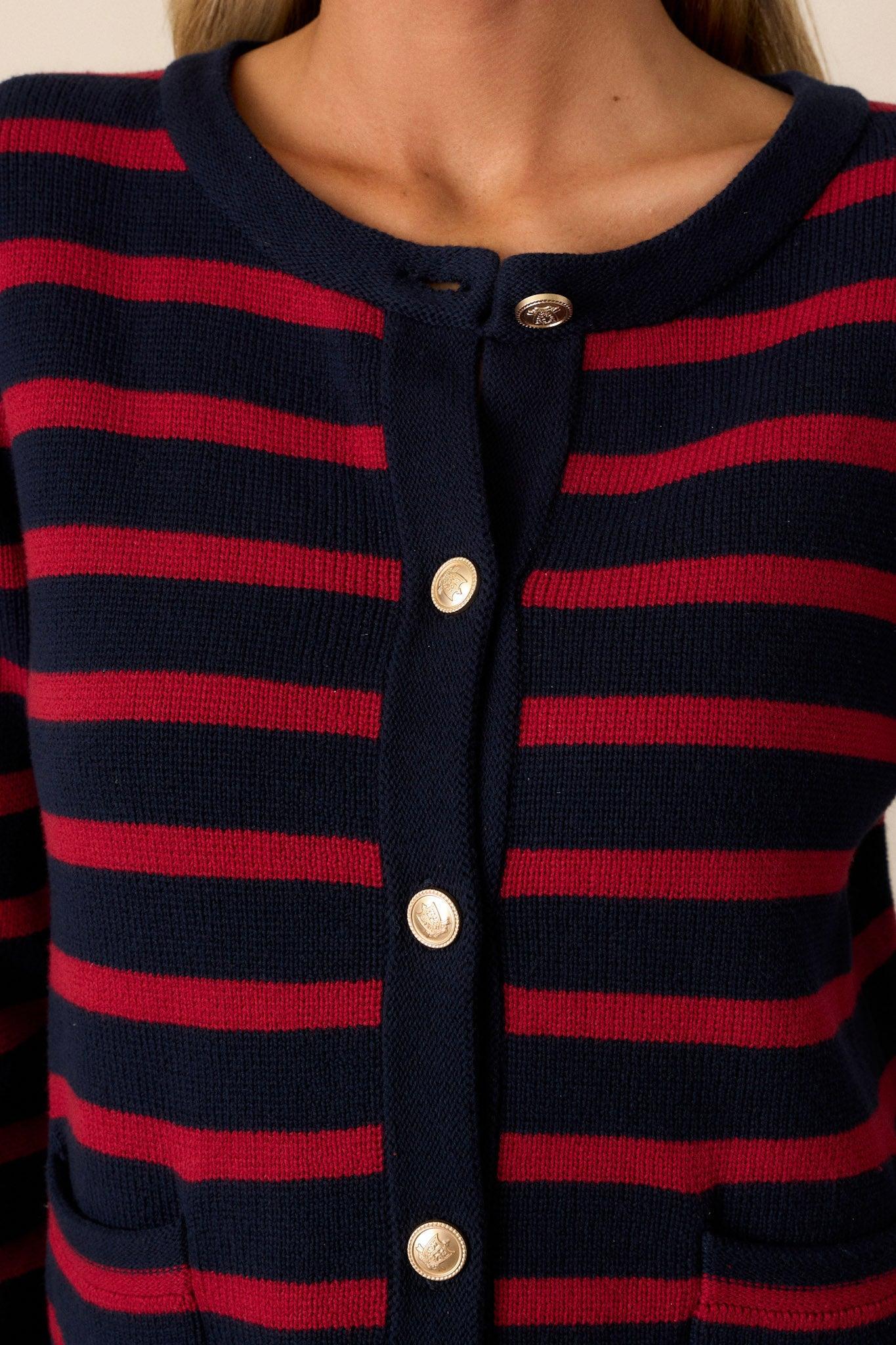 The Time Is Right 100% Cotton Red Stripe Cardigan Product Image