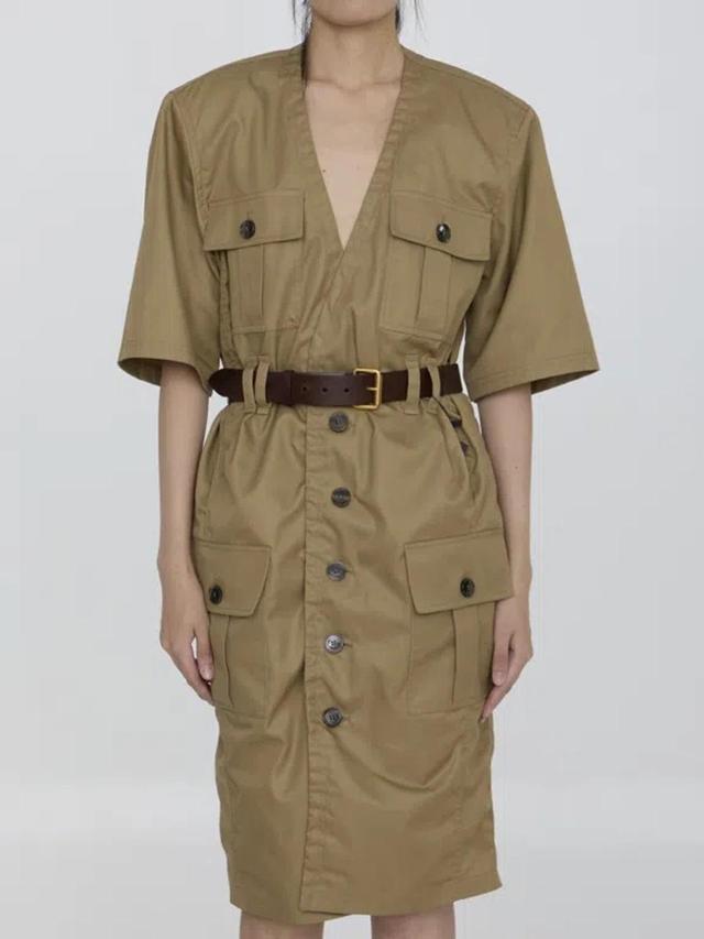 Belted Cotton Twill Dress In Brown Product Image