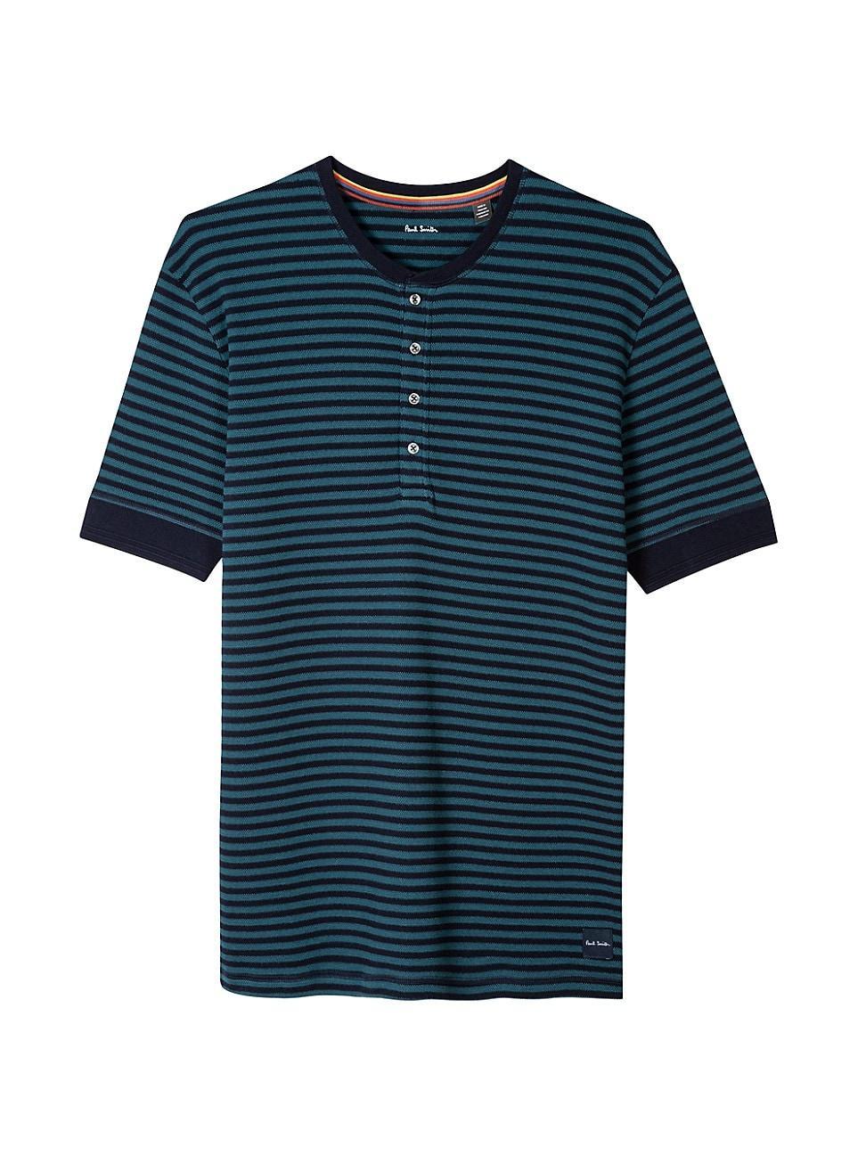 Mens Striped Henley Short-Sleeved Top Product Image