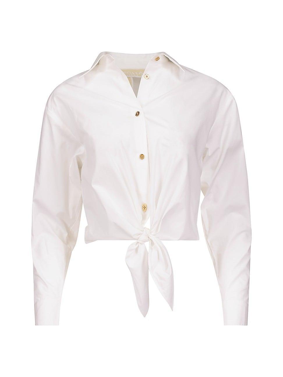 Womens Cotton Tie Button-Front Shirt Product Image