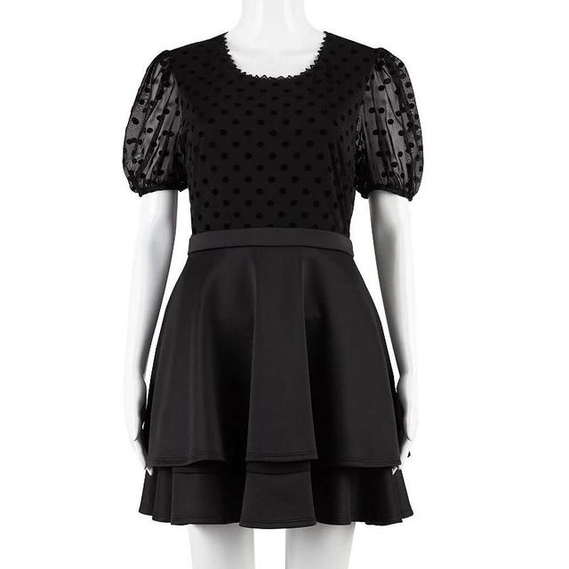 Juniors Speechless Mesh Dot Skater Dress, Womens Product Image