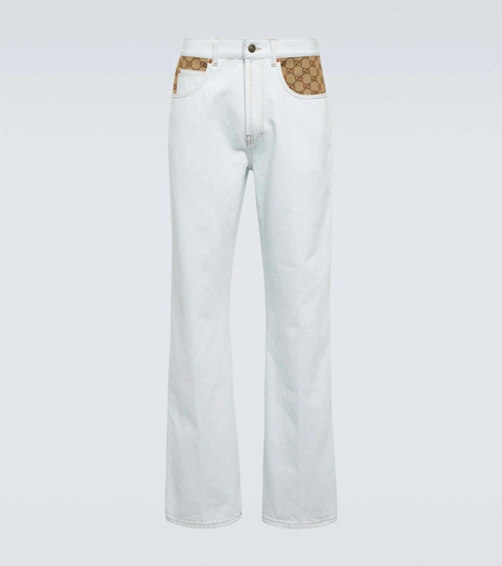 GUCCI Washed Organic Denim Pant With Gg In Blue Product Image