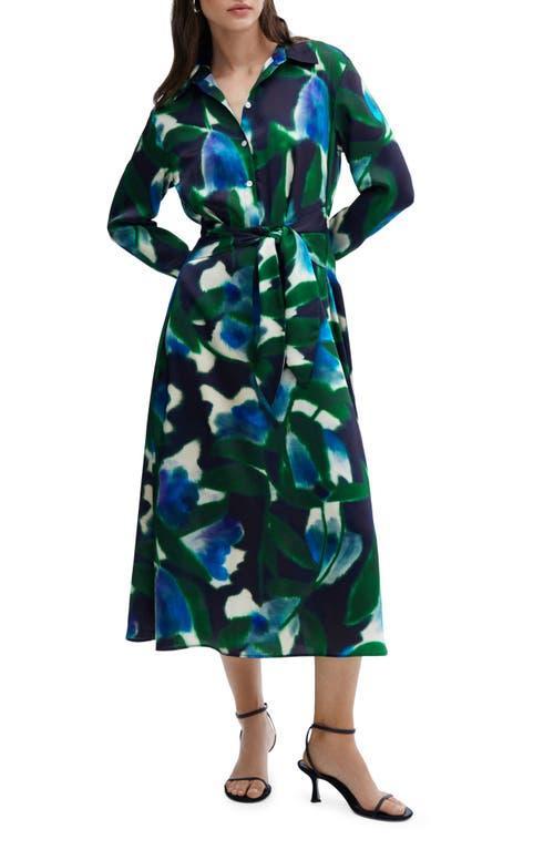 MANGO Abstract Print Tie Waist Long Sleeve Shirtdress Product Image