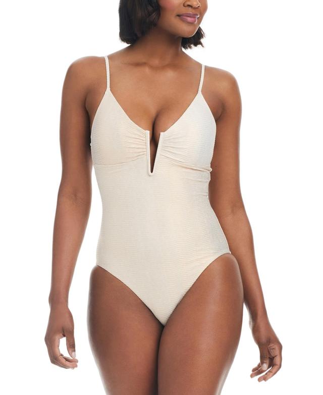 Bar Iii Womens V-Wire Plunge-Neck One-Piece Swimsuit, Created for Macys - White Product Image