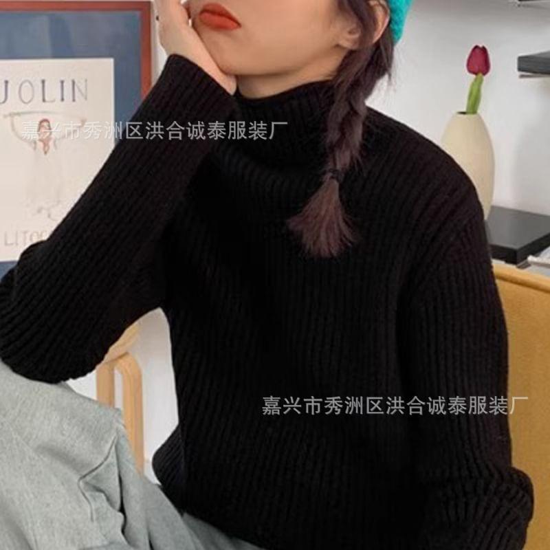 Mock Neck Plain Ribbed Sweater Product Image