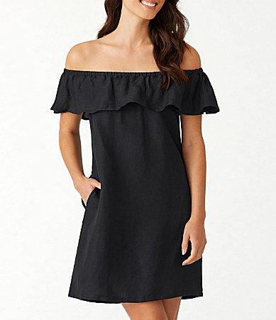 Tommy Bahama Dyed Linen Off-the-Shoulder Swim Cover Up Dress Product Image