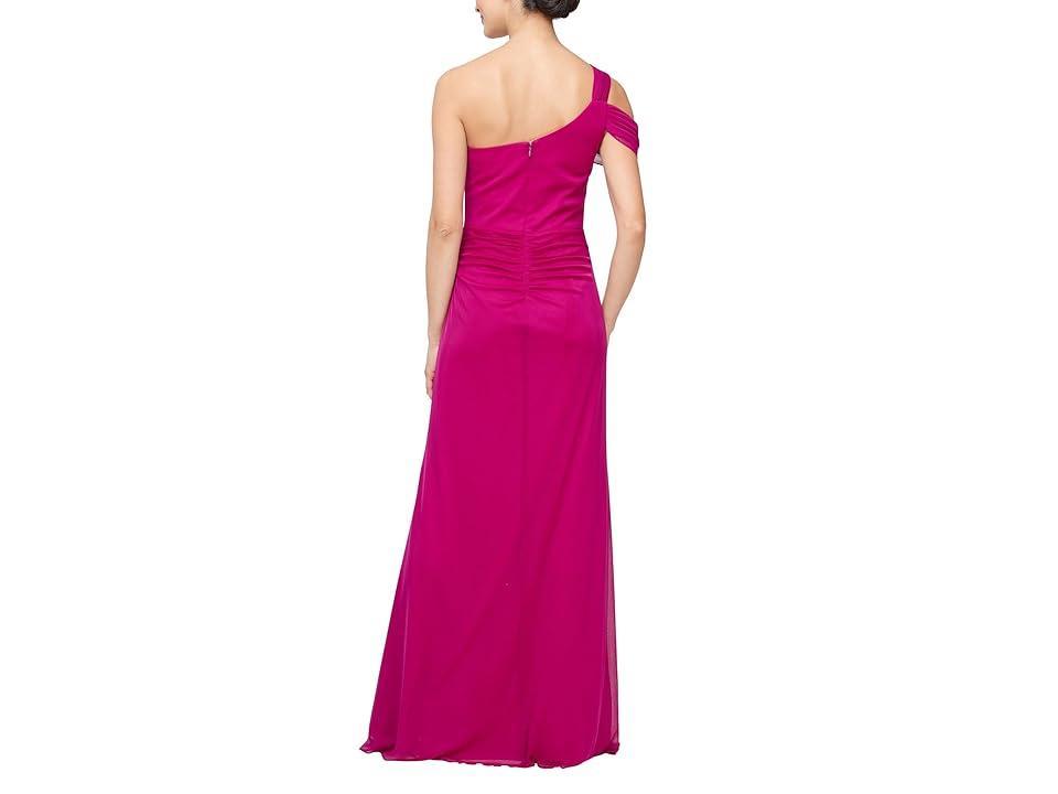 Alex Evenings Long Mesh with One Cold Shoulder Sleeve (Magenta) Women's Dress Product Image