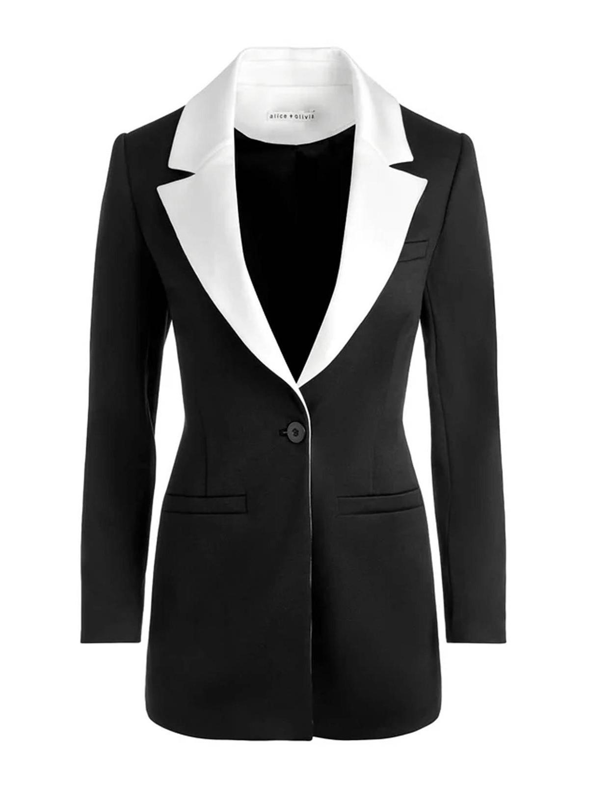 ALICE AND OLIVIA Silvie Strong Shoulder Blazer In Black Ecru Product Image