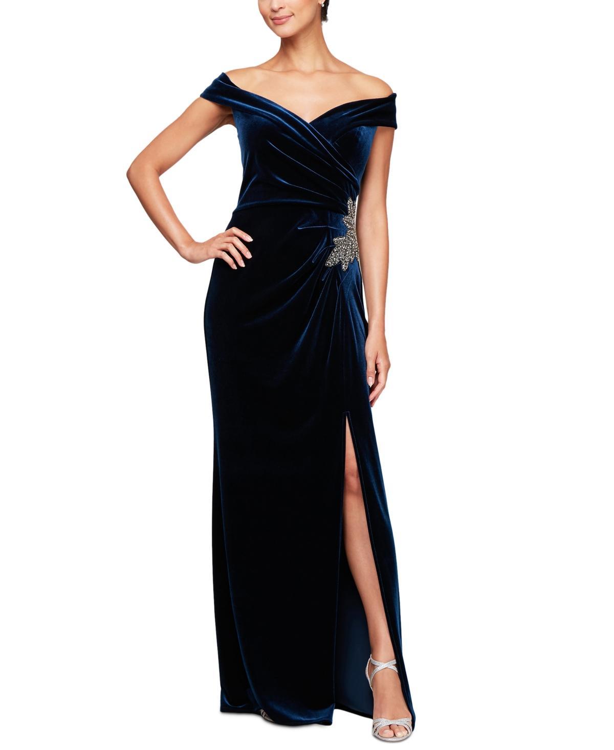 Alex Evenings Womens Velvet Off-The-Shoulder Evening Gown Product Image