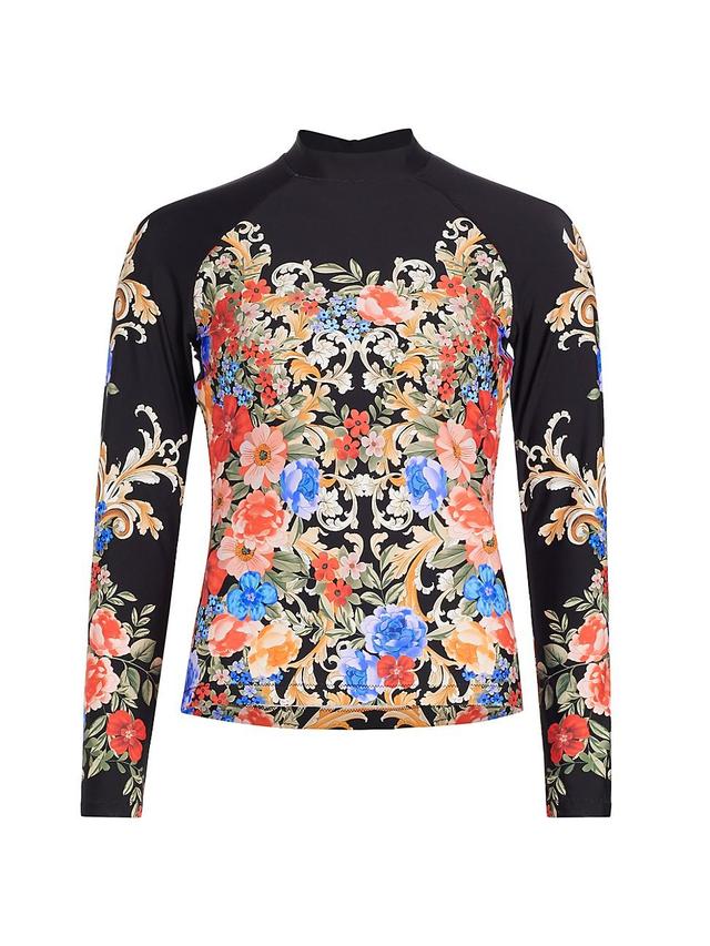 Womens Royal Floral Cut-Out Surf Rashguard Top Product Image