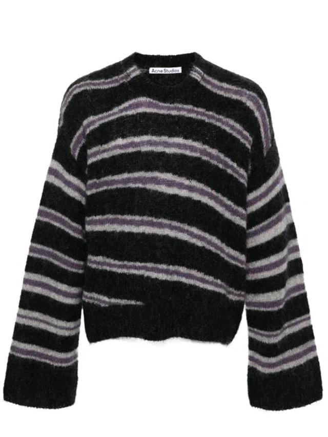 Brushed Intarsia Stripe Crewneck Sweater In Black Product Image