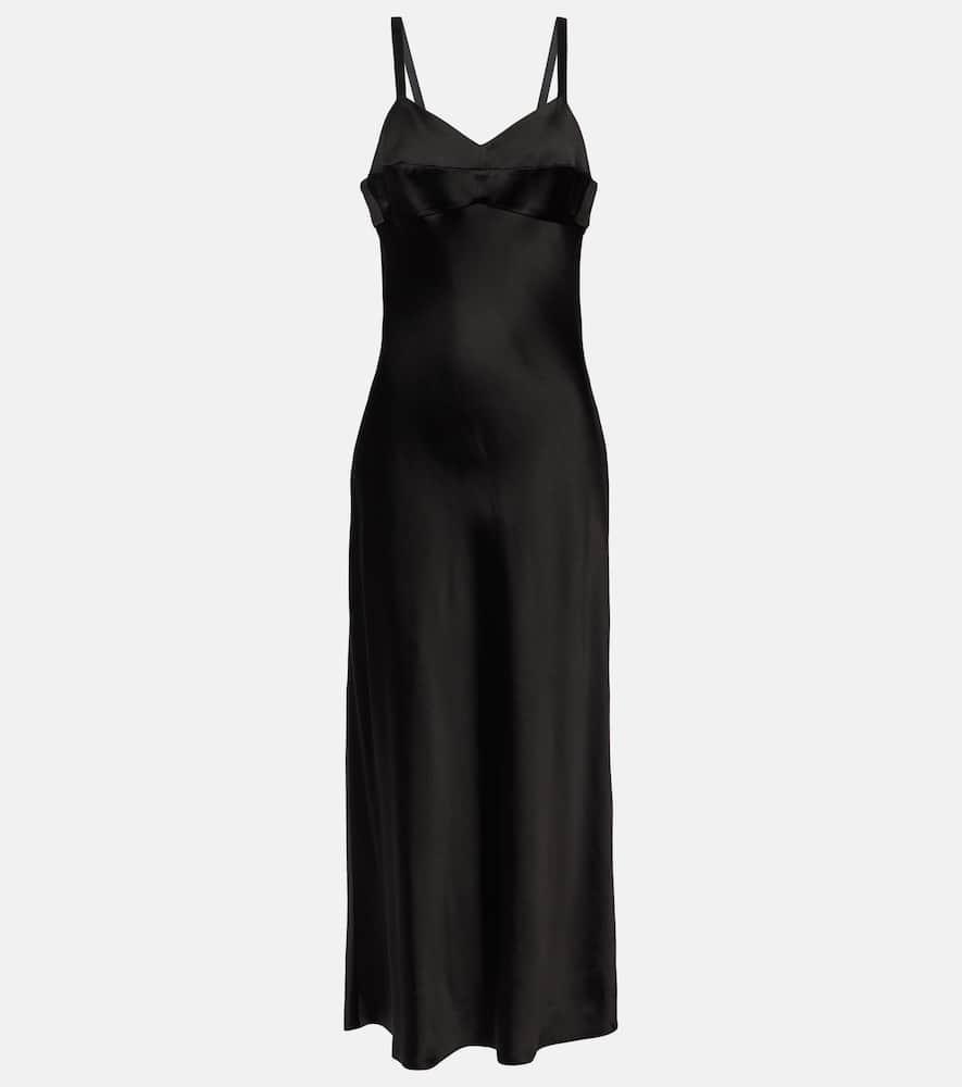 KHAITE Joely Empire Waist Satin Dress In Black Product Image