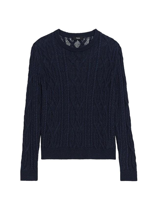 Womens Linen-Blend Cable-Knit Sweater Product Image